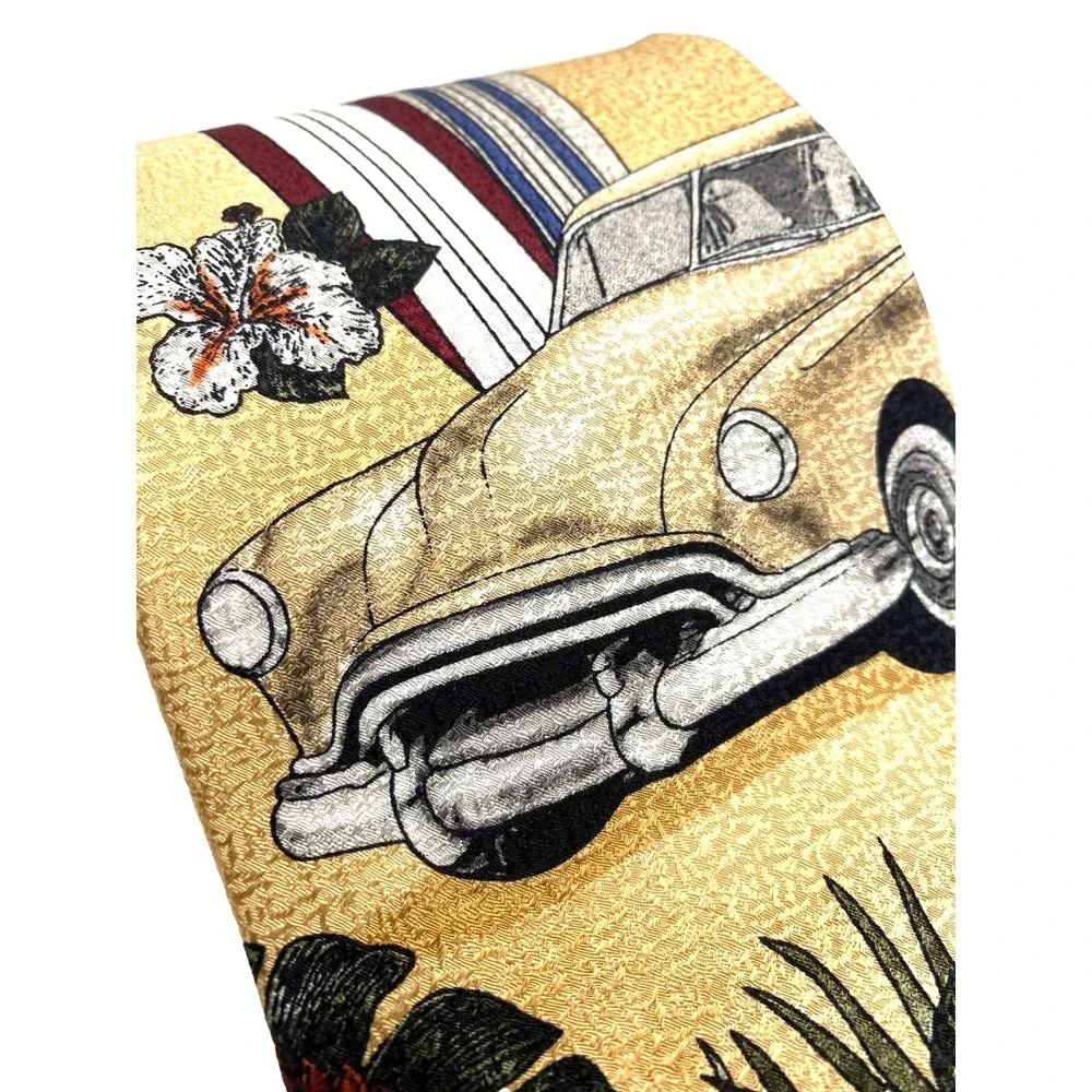 Vintage Tango By Max Raab Tie Havana Cuban 100% Silk floral beach‎ resort cars